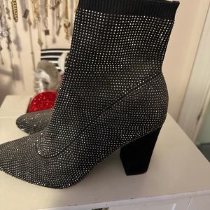 Black rhinestone sock bootie boots